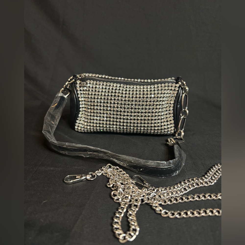 Silver Rhinestone Studded Hand/Crossbody Evening Bag - Picture 2 of 4